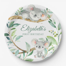 Koala Green und Gray Gender Neutral Baby Birthday Pappteller