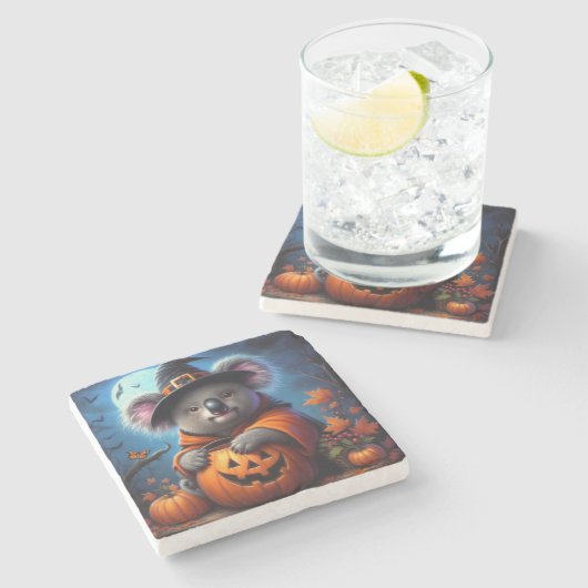 Koala Halloween-Kostüm Steinuntersetzer (Seitenansicht)