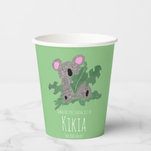 Koala Hand Drawn Animal Green Birthday Party Pappbecher (Vorderseite)