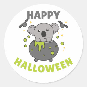 Koala Happy Halloween Cauldron Bat Classic Runde S Runder Aufkleber