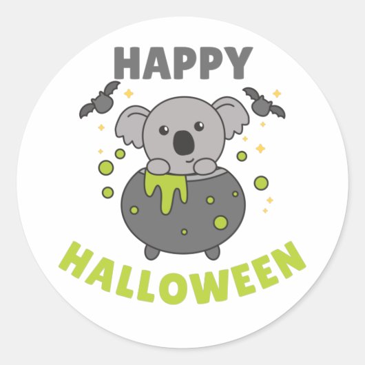 Koala Happy Halloween Cauldron Bat Classic Runde S Runder Aufkleber (Vorderseite)