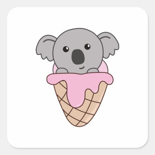 Koala Ice Creme Cone Ice Creme Kawaii Koalas Quadratischer Aufkleber (Vorderseite)