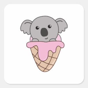 Koala Ice Creme Cone Ice Creme Kawaii Koalas Quadratischer Aufkleber