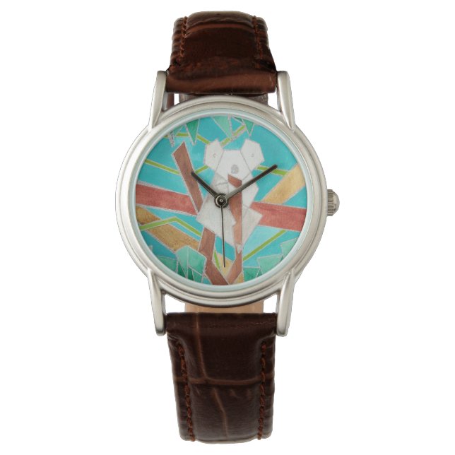 Koala im Baum Originale Abstrakte Kunst Armbanduhr (Vorderseite)