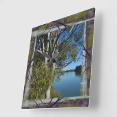 Koala im Baumbestand über dem Fluss, Quadratische Wanduhr (Winkel)
