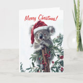 Koala in einer Weihnachtsmannmütze Weihnachtskarte Karte (Vorderseite)