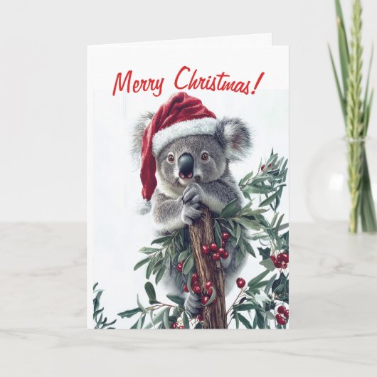 Koala in einer Weihnachtsmannmütze Weihnachtskarte Karte (Vorderseite)