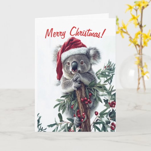 Koala in einer Weihnachtsmannmütze Weihnachtskarte Karte (Gelbe Blume)