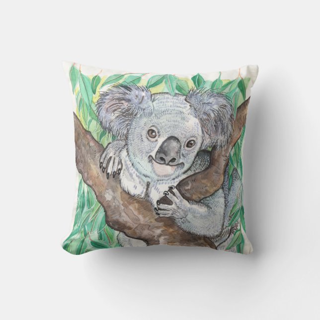 Koala in Eukalyptus Tree Painting Kissen (Vorderseite)