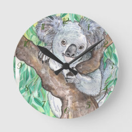 Koala in Eukalyptus Tree Painting Runde Wanduhr