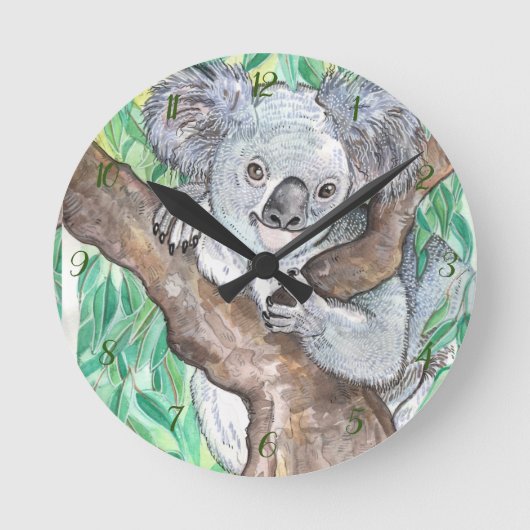 Koala in Eukalyptus Tree Painting Runde Wanduhr (Vorderseite)
