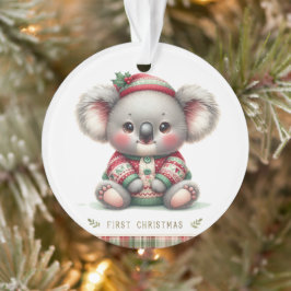 Koala in Holiday Sweater & Holly Hat Ornament