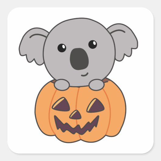 Koala In Pumpkin Orange Koalas Halloween Bärchen Quadratischer Aufkleber (Vorderseite)