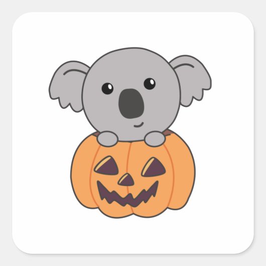 Koala In Pumpkin Orange Koalas Halloween Bärchen Quadratischer Aufkleber (Vorderseite)