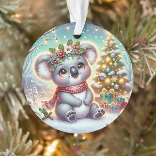 Koala in Red Scarf & Holly Crown  Ornament (Baum)