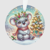Koala in Red Scarf & Holly Crown Ornament (Vorderseite)