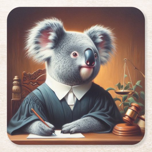 Koala Judge Rechteckiger Pappuntersetzer (Vorderseite)