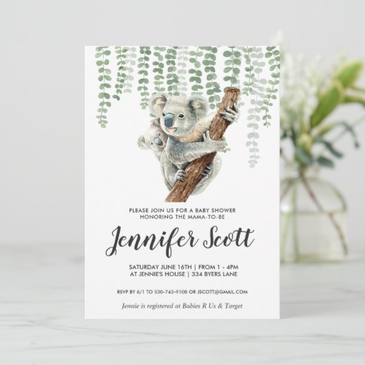 Koala Jungle Babydusche Einladung (Stehend Vorderseite)