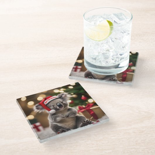 "Koala Kris Kringle: Christmas Down Under" Glasuntersetzer (Schrägansicht)