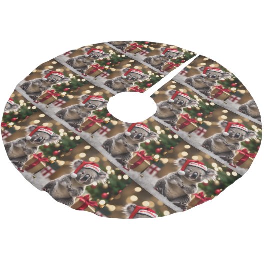 "Koala Kris Kringle: Christmas Down Under" Polyester Weihnachtsbaumdecke (Schrägansicht)