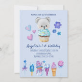 Koala Kuchen Eiscreme Blaue Wasserfarbe 1. Geburts Einladung (Vorderseite)
