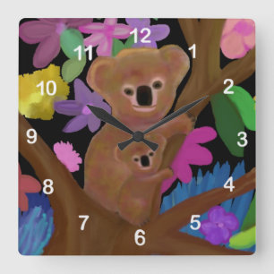 Koala-Lebensraum-Uhr Quadratische Wanduhr