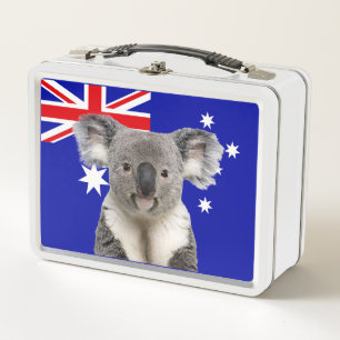 Koala mit australischem Flaggenhintergrund   Metall Brotdose