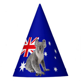 Koala mit australischem Flaggenhintergrund Partyhütchen