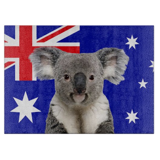 Koala mit australischem Flaggenhintergrund Schneidebrett (Vorderseite)