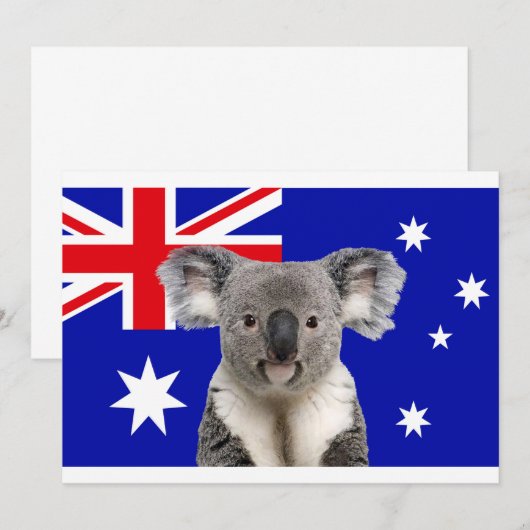 Koala mit australischer Flaggengeschichte Einladung (Vorne/Hinten)