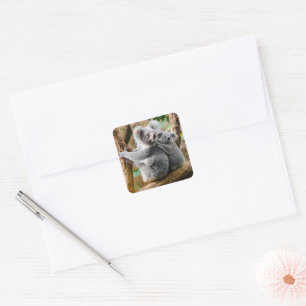 Koala mit Baby in einem Baum in Australien Quadratischer Aufkleber