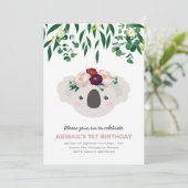 Koala mit Blume Kronen Geburtstagseinladung Einladung (Stehend Vorderseite)