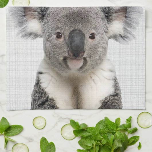 Koala mit grauem Linenhintergrund Geschirrtuch (Gefaltet)