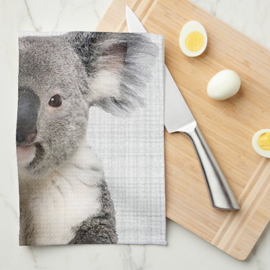 Koala mit grauem Linenhintergrund Geschirrtuch (Viertel Falte)