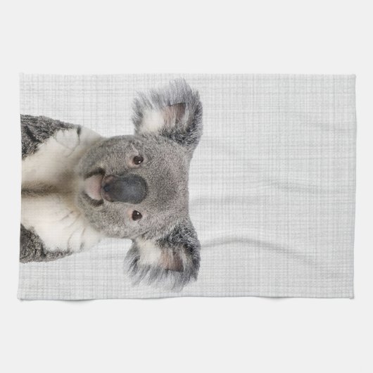 Koala mit grauem Linenhintergrund Geschirrtuch (Horizontal)