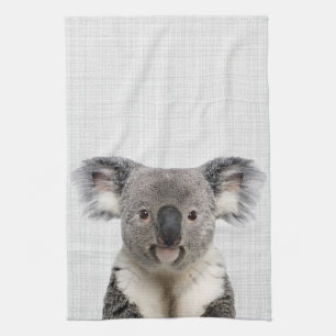 Koala mit grauem Linenhintergrund Geschirrtuch