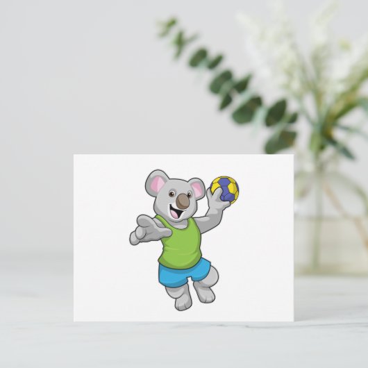 Koala mit Handballsport Postkarte (Stehend Vorderseite)