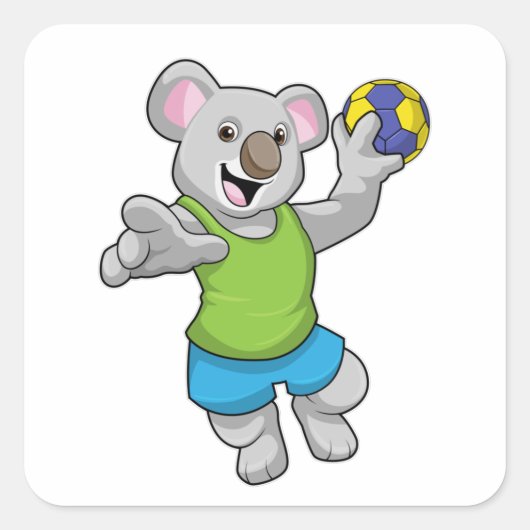 Koala mit Handballsport Quadratischer Aufkleber (Vorderseite)