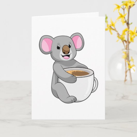 Koala mit Kaffee-Cup Karte (Gelbe Blume)