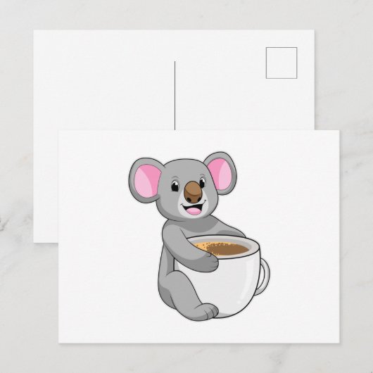 Koala mit Kaffee-Cup Postkarte (Vorne/Hinten)