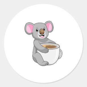 Koala mit Kaffee-Cup Runder Aufkleber