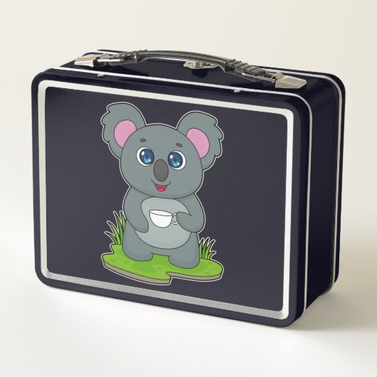 Koala mit Kaffeetasse Metall Brotdose (Rückseite)