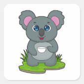 Koala mit Kaffeetasse Quadratischer Aufkleber (Vorderseite)