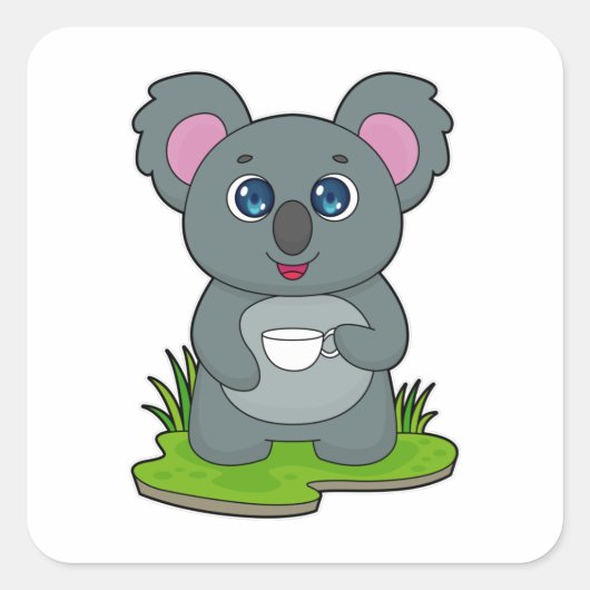 Koala mit Kaffeetasse Quadratischer Aufkleber (Vorderseite)