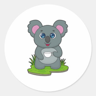 Koala mit Kaffeetasse Runder Aufkleber