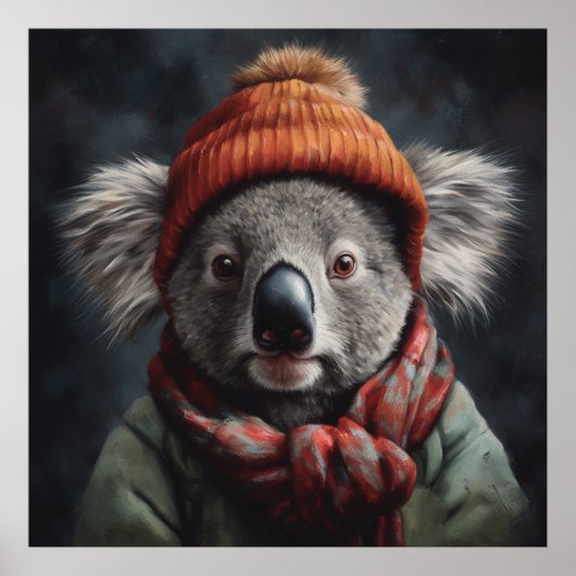 Koala mit niedlich orangefarbenem Hut Poster (Vorne)