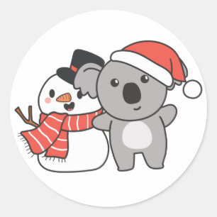 Koala mit Schneemann im Winter zu Weihnachten Klas Runder Aufkleber