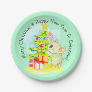 Koala mit Tree, 7" Australisches Weihnachts-Party Pappteller