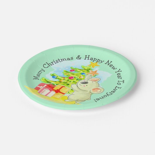 Koala mit Tree, 7" Australisches Weihnachts-Party Pappteller (Schrägansicht)