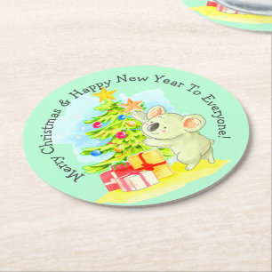 Koala mit Tree, australisches Weihnachtsgebäck, We Runder Pappuntersetzer